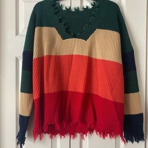 Striped Distressed edge Sweater